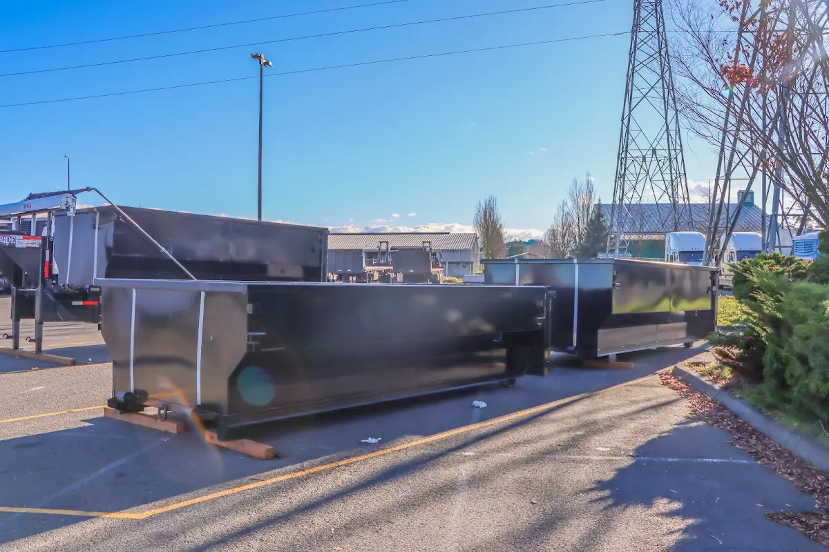 Roll-off dumpster ready for waste disposal at job site for Yard Waste Dumpster Rental in Roseville